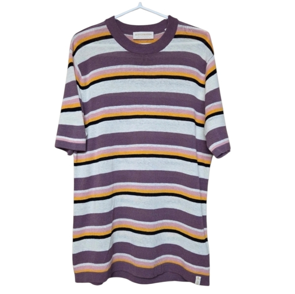 Scotch and Soda Men's Linen Blend Striped Knit Top Sz M